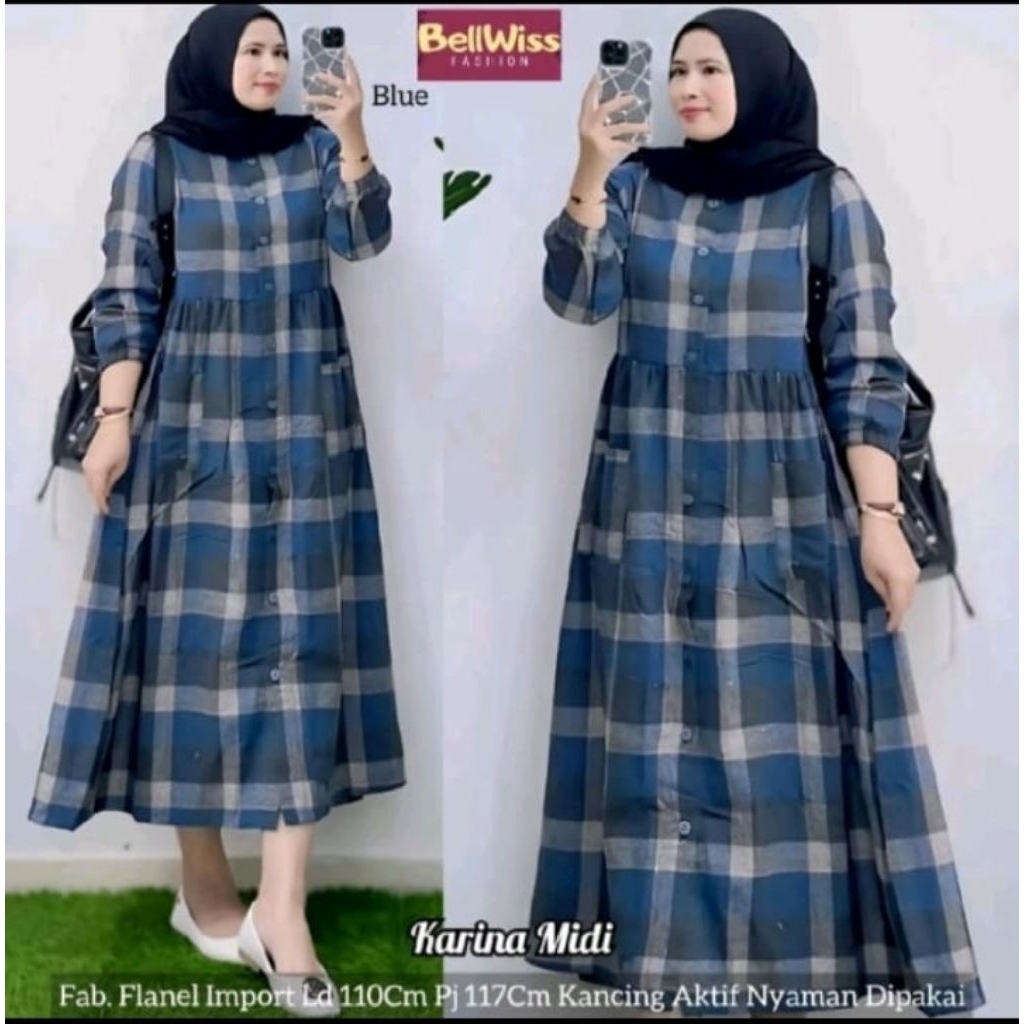 GALA MIDI DRESS MOTIF KOTAK KOTAK PREMIUM//MIDI DRES JUMBO//GAMIS TERBARU//MIDI DRES TERBARU