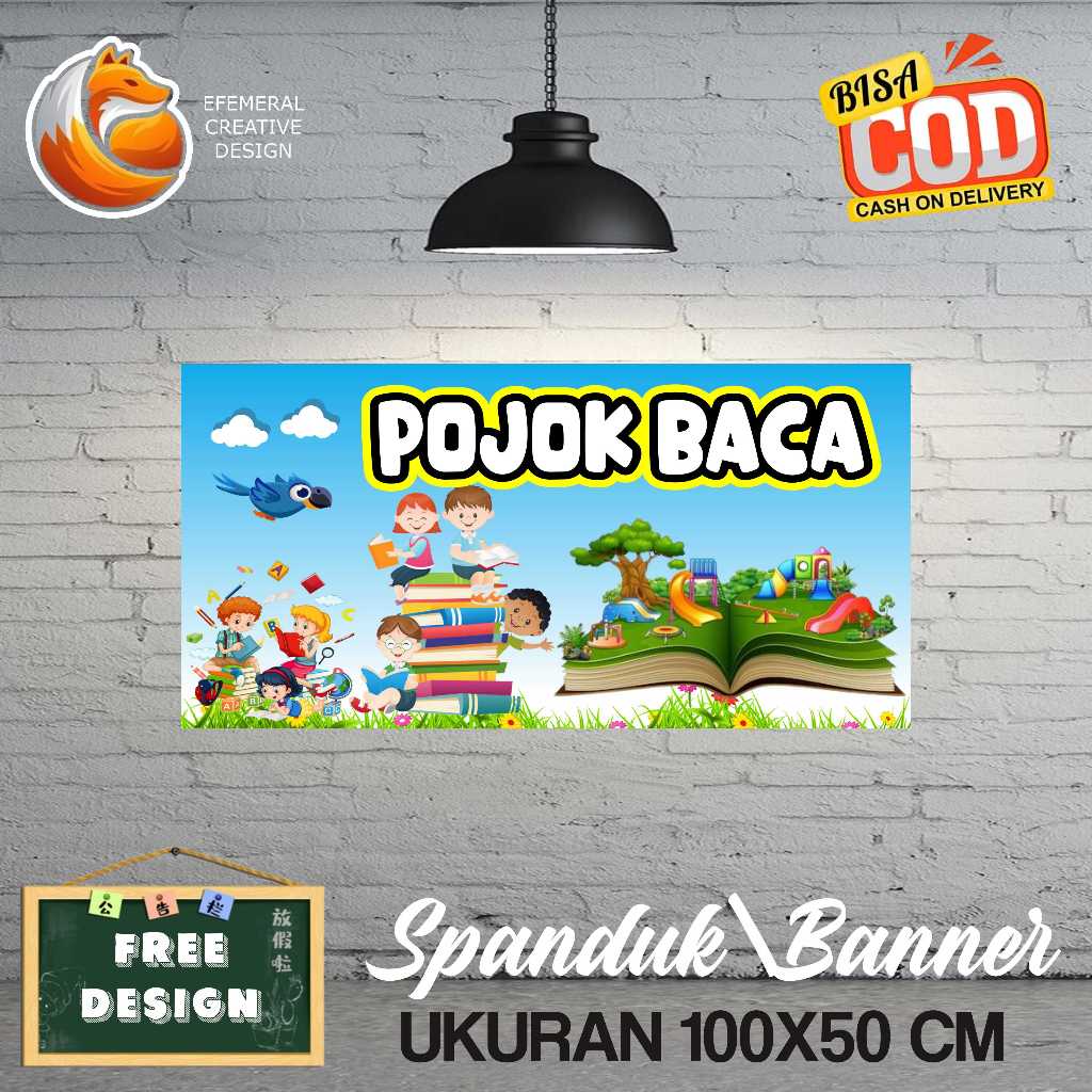SPANDUK BANNER 100X50 CM POJOK BACA FREE DESIGN