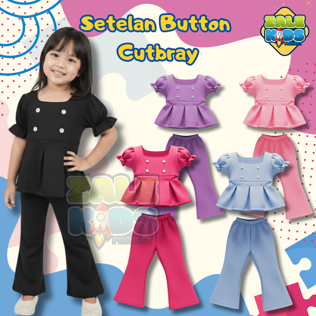 Set Anak Perempuan Cutbray 1-10 Tahun Setelan Cutbray Anak Perempuan Tanggung Stelan Button Cutbray