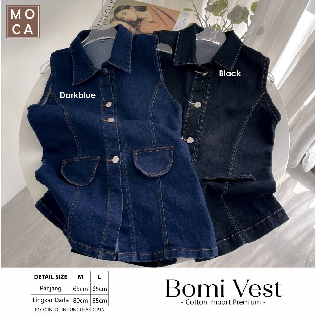 MOCA KOTAK Rompi Jeans Wanita Modis Panjang Bomi Vest Import Cotton Terbaru