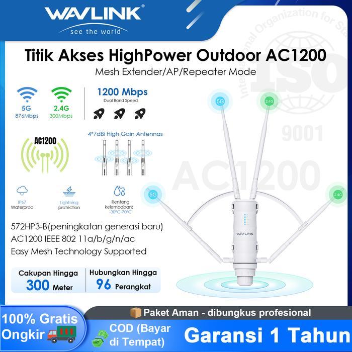 WAVLINK AC1200 Outdoor WiFi Extender - Sinyal Repeater 500m, Dual Band 2.4G+5G, Wireless Access Poin
