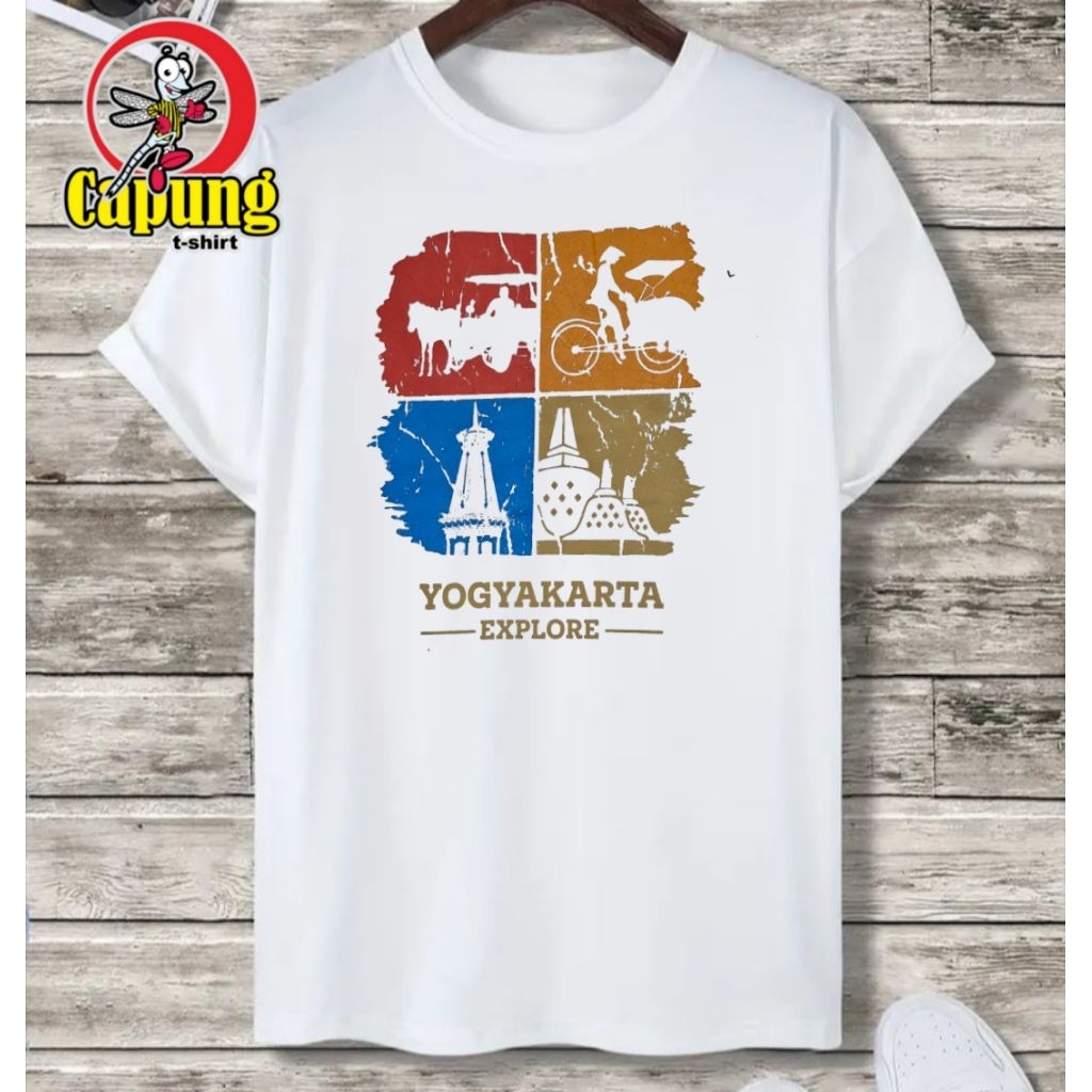 KAOS JOGJA MALIOBORO SABLON ASLI MEREK CAPUNG T-SHIRT KAOS JOGJA SABLON MOTIF JOGJA 4 KOTAK WARNA PU