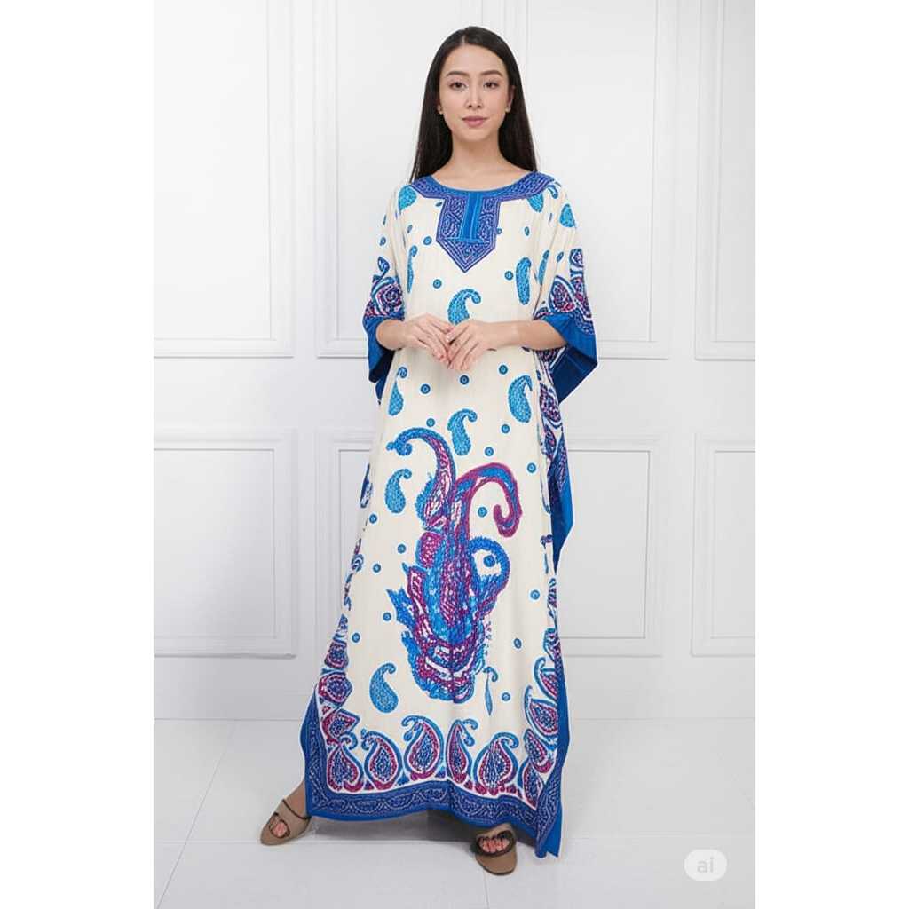 Kaftan India Original Elegan Motif Paisley Etnik BARU