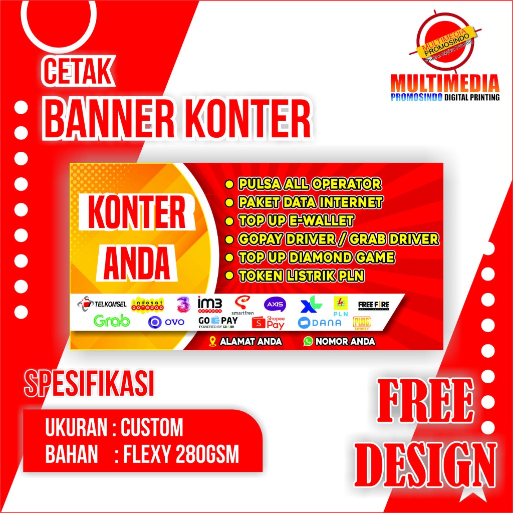 Spanduk Banner Konter Bahan Flexy 280 , Spanduk Konter Free Design