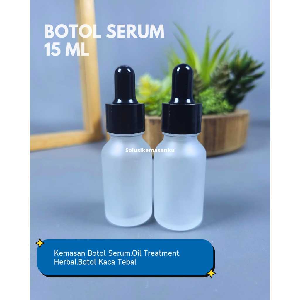 Botol Kaca Pipet 15 Ml Natural Frosted - Ring Hitam Smooth / Botol Pipet 15 Ml / Botol Serum 15 Ml