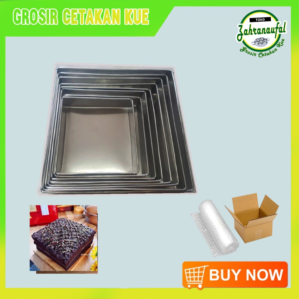 CETAKAN LOYANG ROTI KUE KUKUS BROWNIES LAPIS BENTUK KOTAK SEGI BAHAN ALUMINIUM