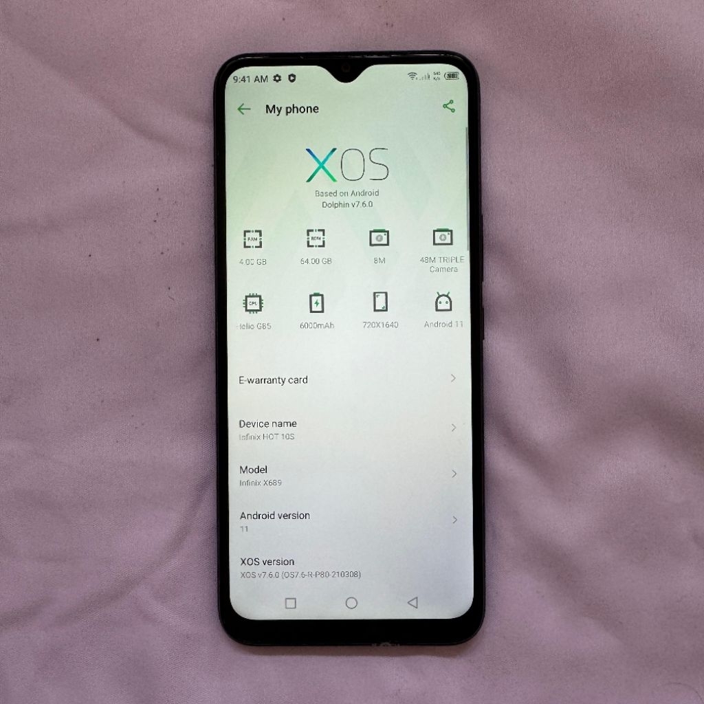 INFINIX HOT 10S X689 4/64GB BATANGAN seken second bekas hitam android