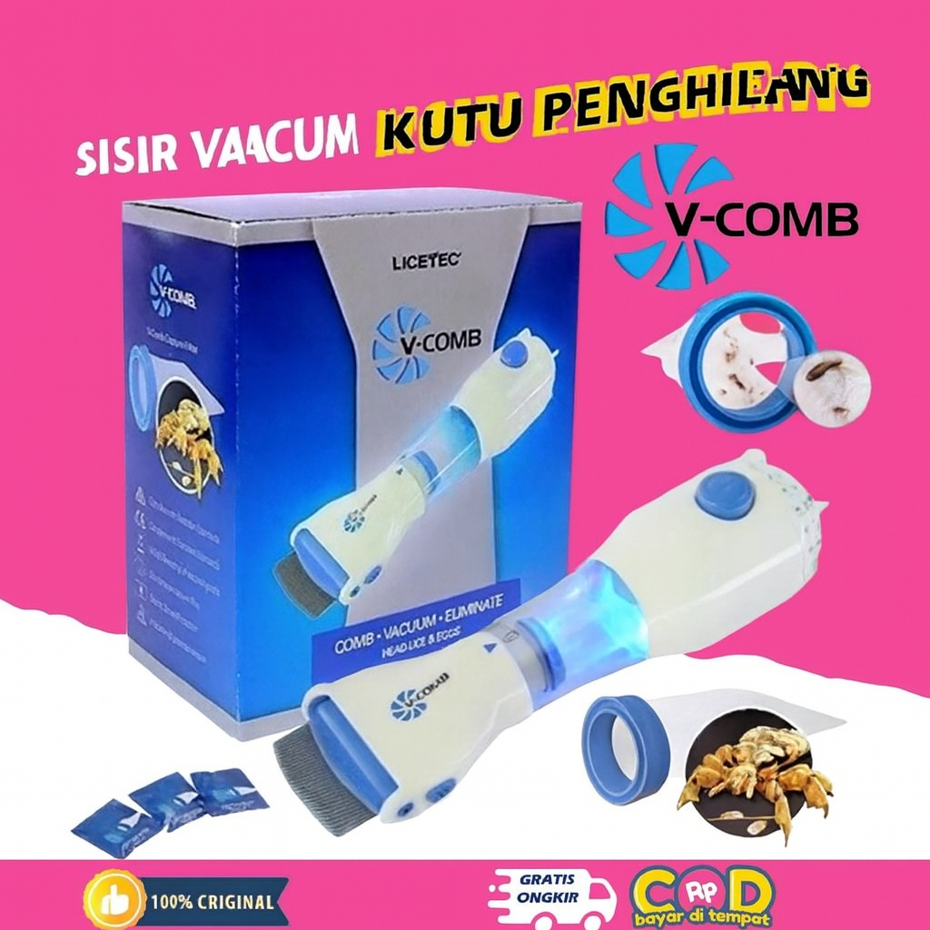 ORIGINAL V-COMB SERIT PENGHILANG SISIR KUTU ELEKTRIK SERIT RAMBUT VACUM VAKUM VCOMB