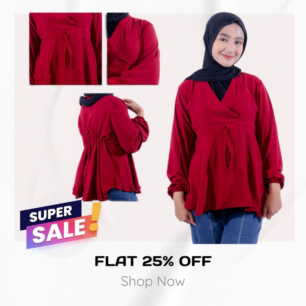 baju atasan wanita terbaru Blouse Serut Pinggang Tangan Balon Karet / Blouse Karet Pinggang