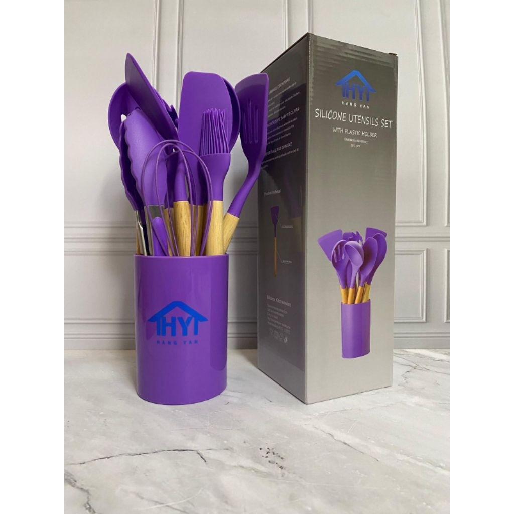 Set alat masak Spatula Silikon Set 12 Peralatan Masak Sutil Silikon Tahan Panas Anti Lengket