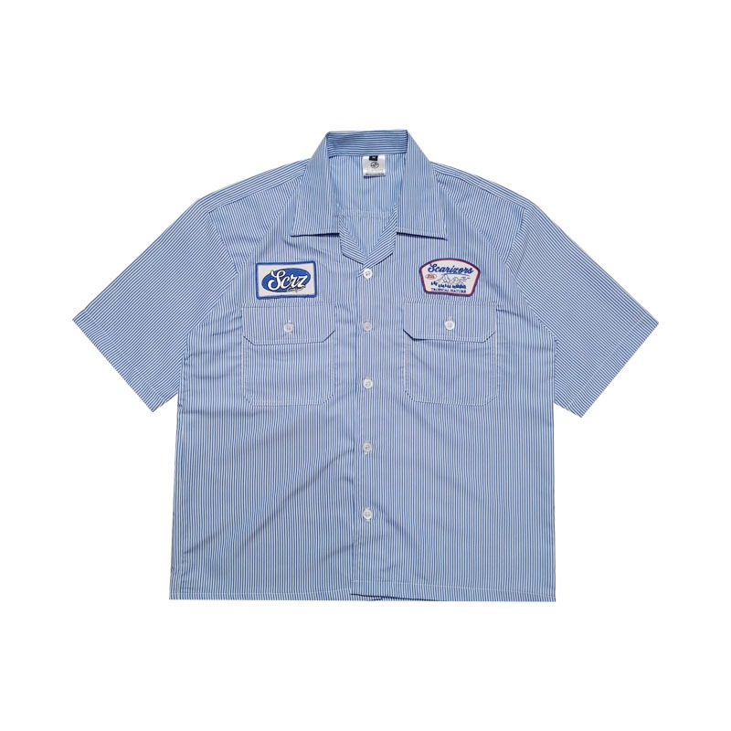 Scarizors Workshirt Boxy Stripe Navy White