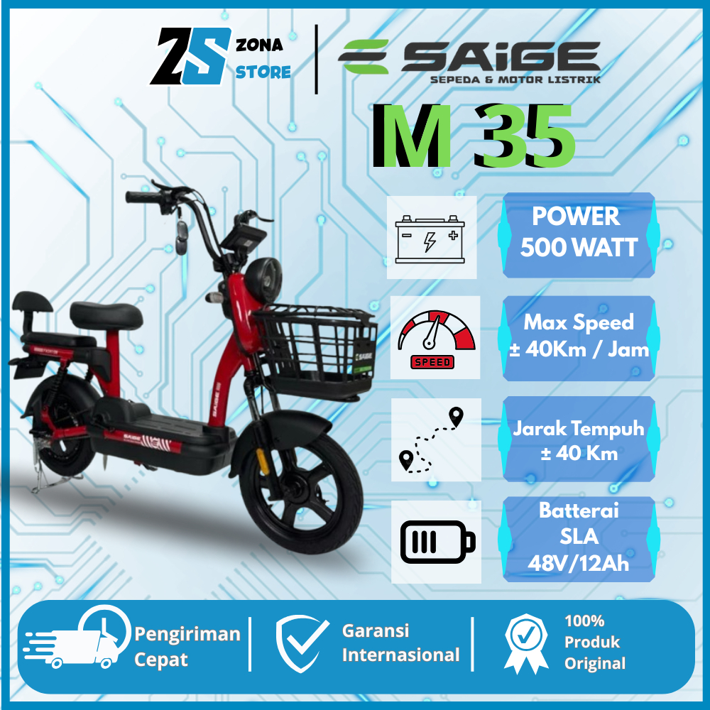 Sepeda Listrik Saige m35 500watt - 48V/12ah Baterai SLA Garansi Resmi Saige