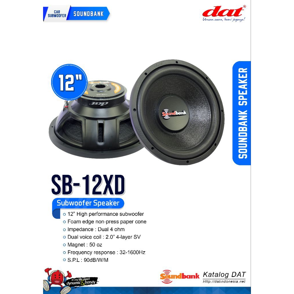DAT Subwoofer SB-12XD – Subwoofer Speaker 12”, Dual 4 Ohm, Dual Voice Coil, Magnet 50oz
