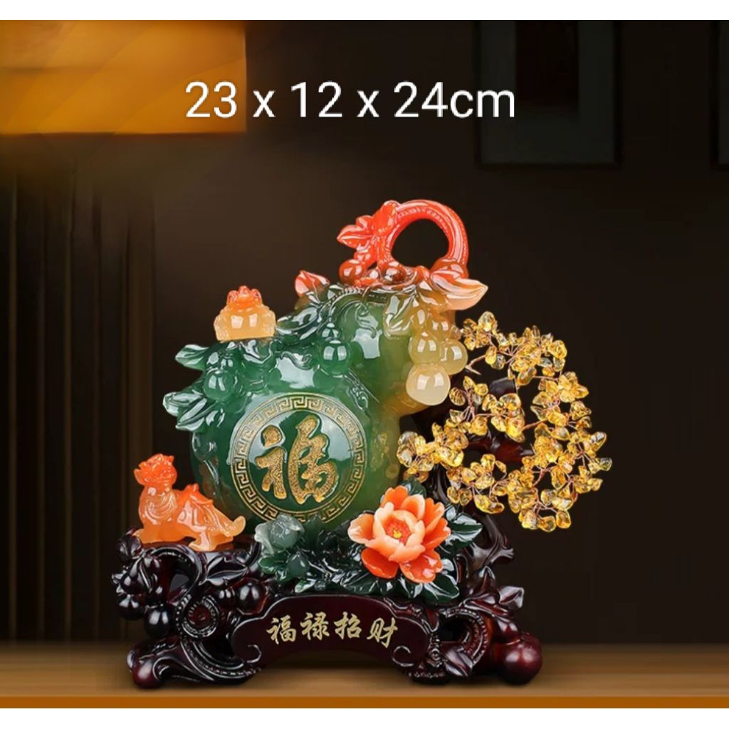 Patung Feng Shui Fu Lu Shou – Hiasan Meja Rumah & Kantor Pemanggil Rezeki 23x12x24cm