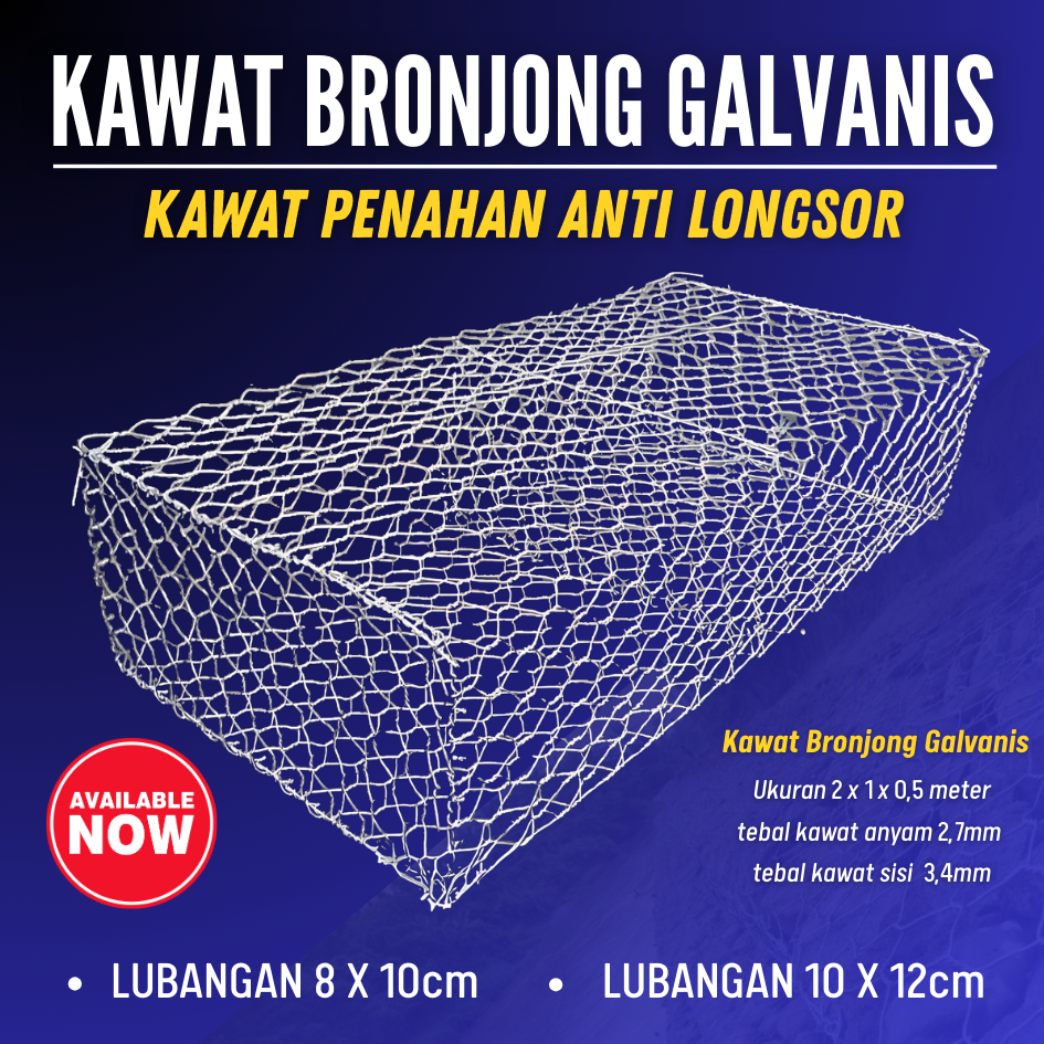 Kawat Bronjong / Kawat Gabion Galvanis Tebal 2,7mm Penahan Longsor - ukuran 2 x 1 x 0,5m Variasi Lub