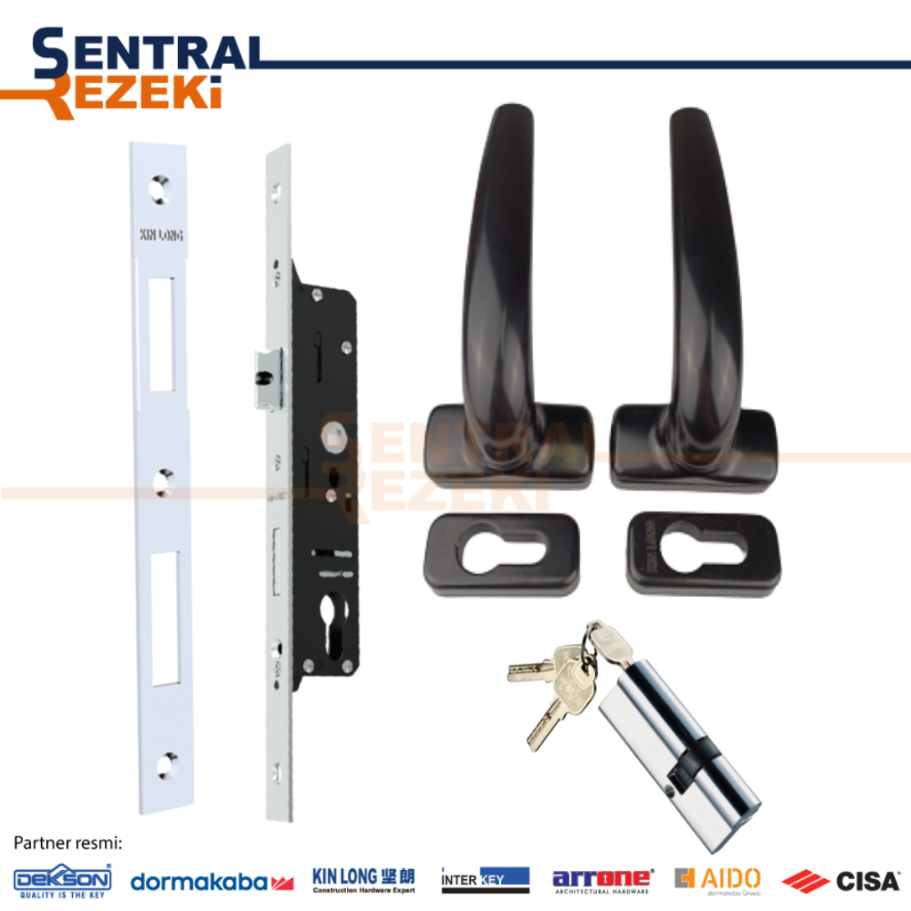 Kinlong Handle Pintu MZS60 Set Door Handle & Lock Cylinder untuk Pintu Alumunium KINLONG - HITAM
