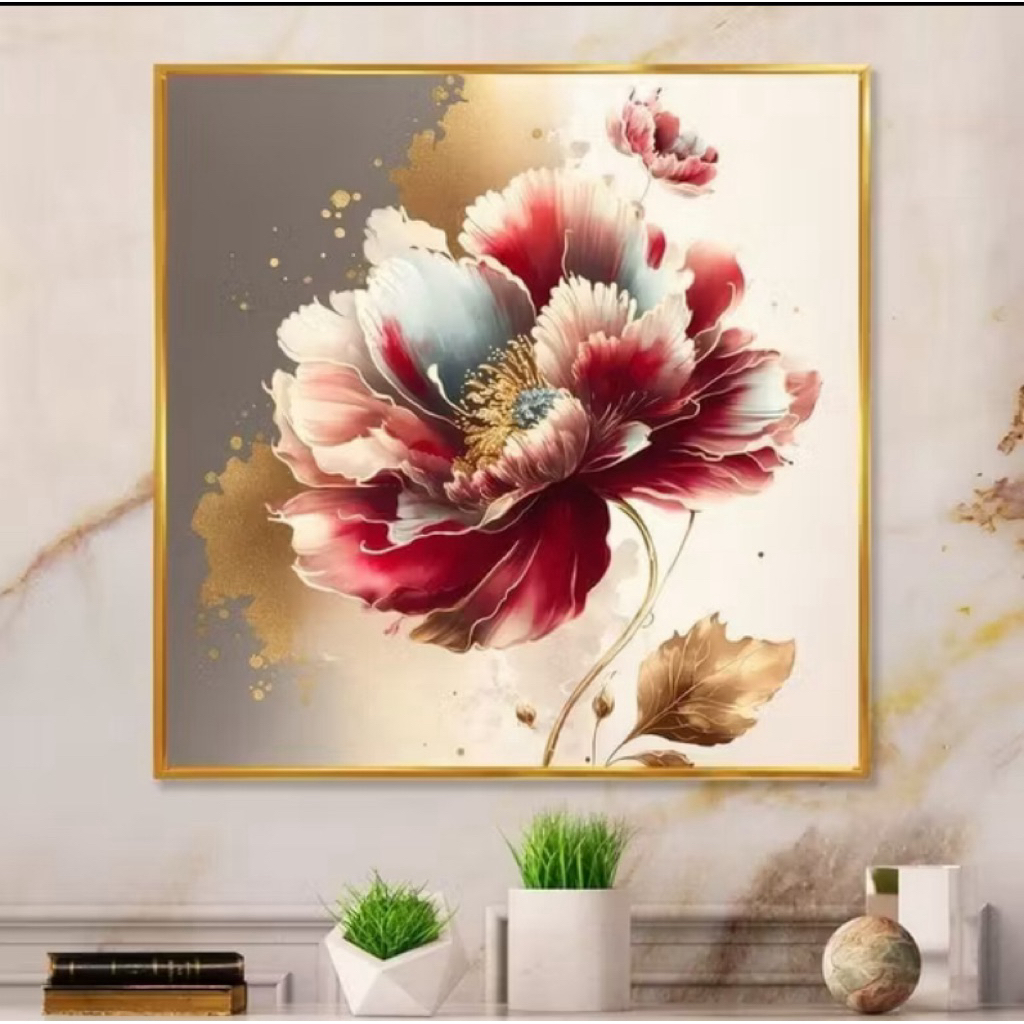 lukisan bunga mawar merah teksture tebal modern art