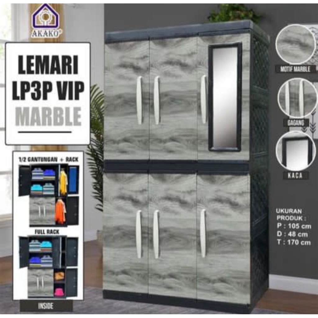 Akako- Lemari Pakaian Plastik 3 Pintu