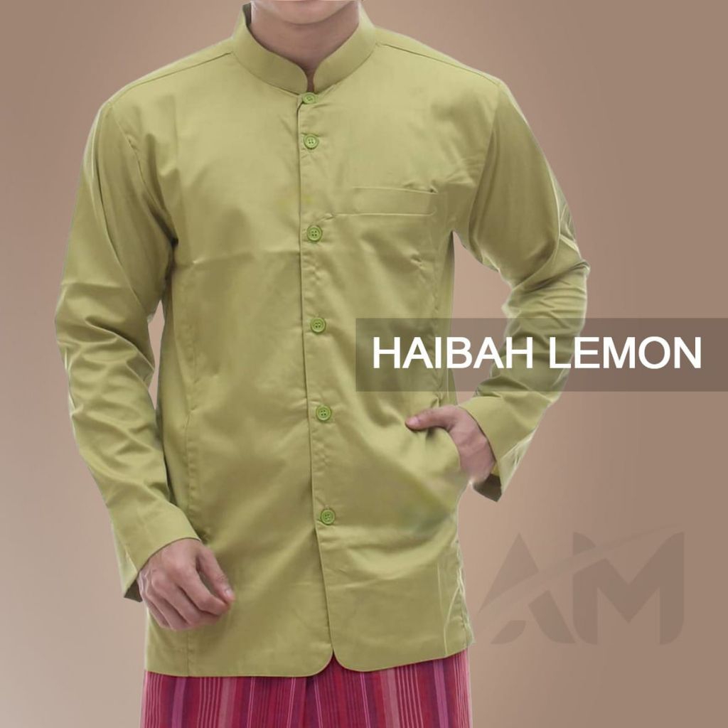 BAJU KOKO WARNA LEMON baju Koko lengan panjang baju Koko haibah terompah