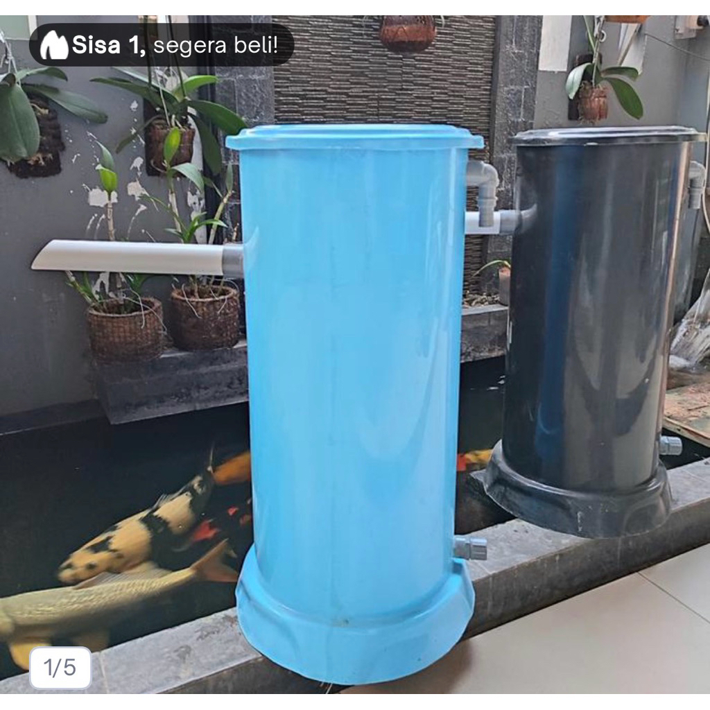 Tabung Tong Bak filter kolam ikan koi size L 30x70cm bahan fiber - Hitam, Kardus Ekspedis