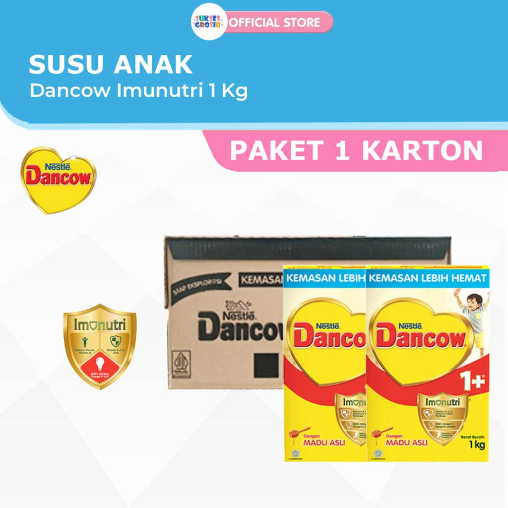 Dancow Kartonan 1+/3+/5+ Rasa Madu Vanila Kemasan 1KG 1 Karton isi 12PCS - DANCOW KARTON