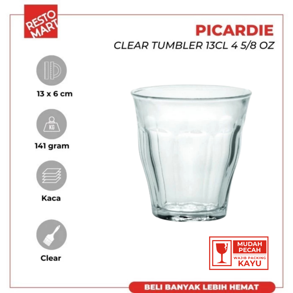 Picardie Glass Tumbler 13CL 4 5/8 oz DURALEX Kaca (2063091)(F3)