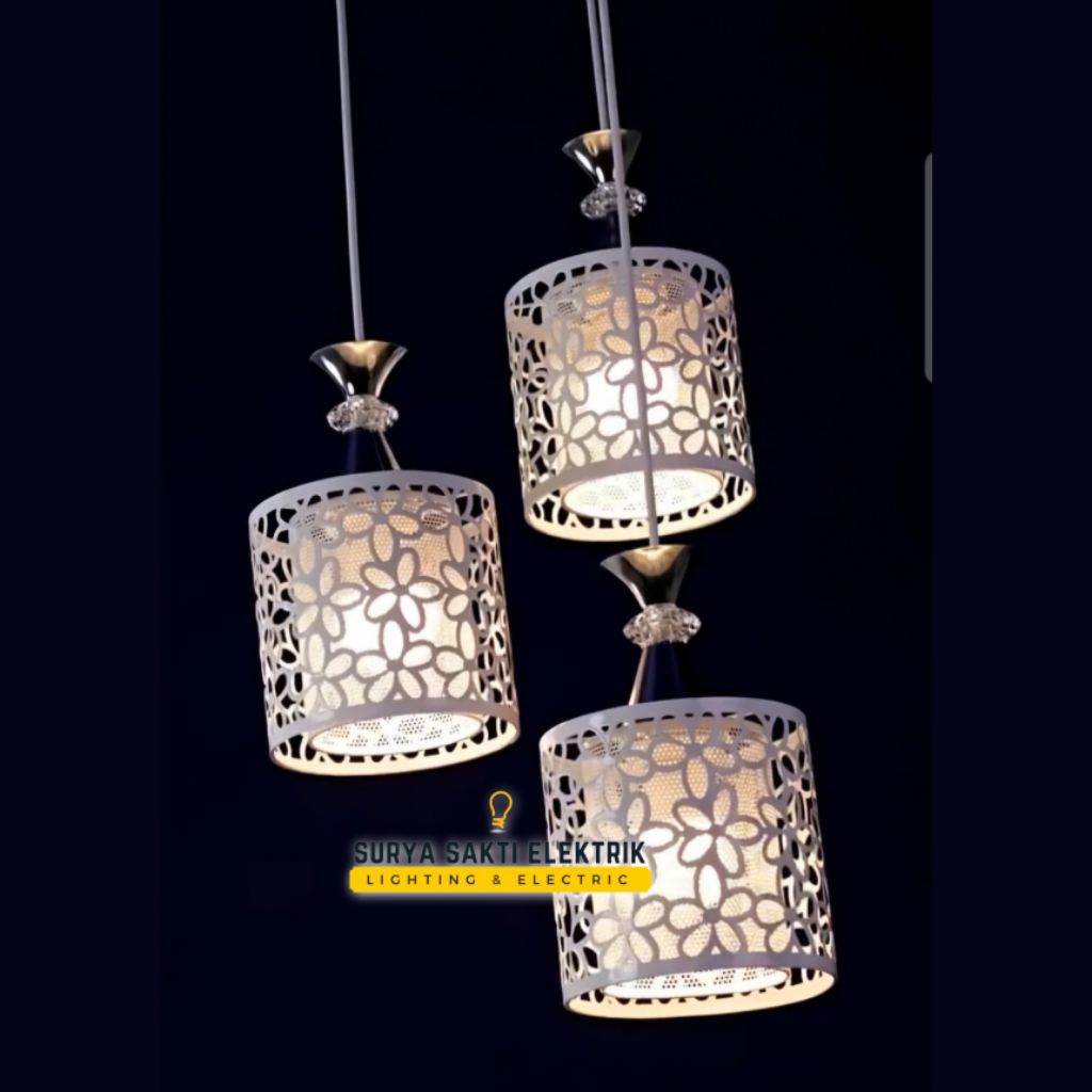 Lampu Gantung 3 in 1 Minimalis Motif Bunga Putih Hias Ruang Tamu, Ruang Makan