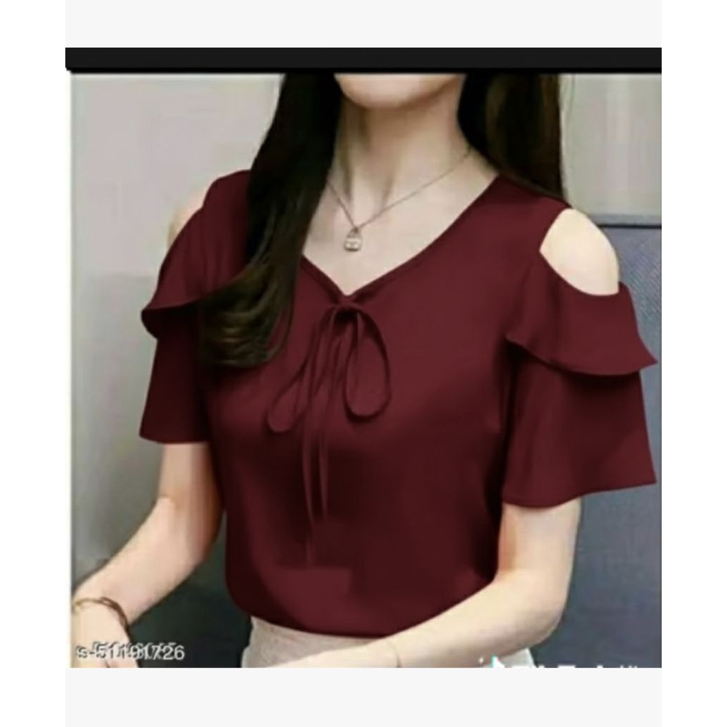 Blus Wanita Bahu Bolong Model Korea Terbaru Atasan Casual dengan Pita untuk Remaja
