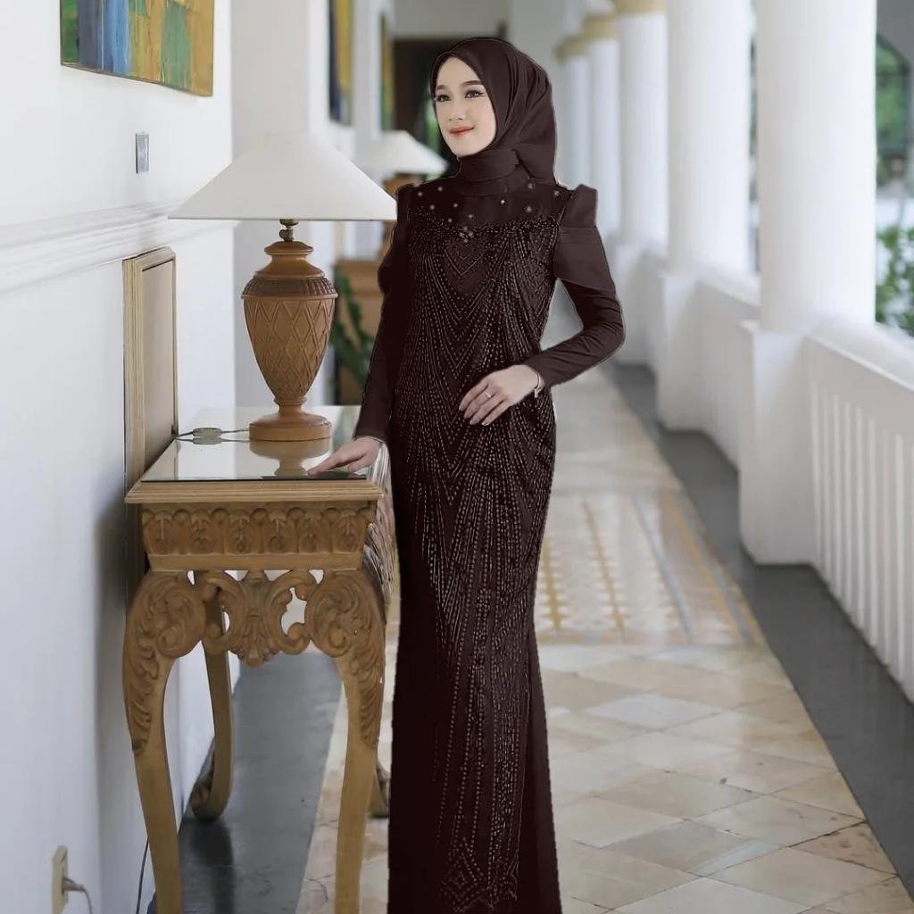 GAMIS PESTA WANITA DEWASA LEONA DRESS BRUKAT MIX PAYET MEWAH ELEGAN GAUN PESTA MODEL TERBARU 2025