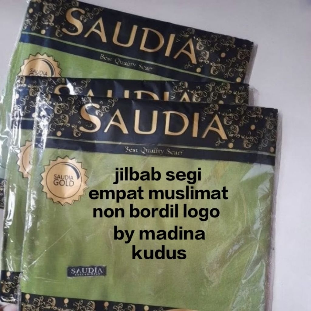 jilbab segi empat hijau Muslimat NU polos polosan tepi Rawis tanpa blue bordil logo titik bahan Saud