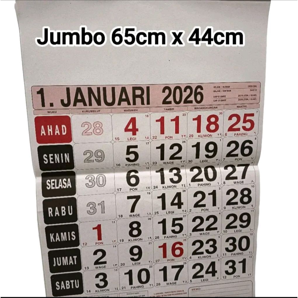 Kalender 2026 - Kalender Dinding- Kalender Almanak Size Jumbo