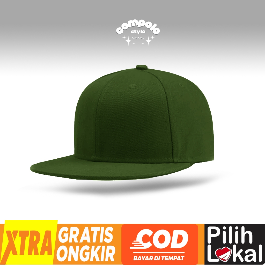 COMPOLOSTYLE>Topi Snapback Terkeren Bahan Berkualitas Premium Warna HIJAU ARMY Polos UNISEX