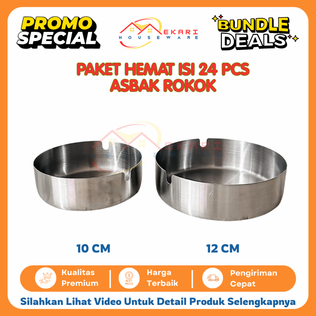 GROSIR PAKET HEMAT isi 24 Asbak Rokok Bulat Stainless Premium Tebal Abu Puntung Rokok