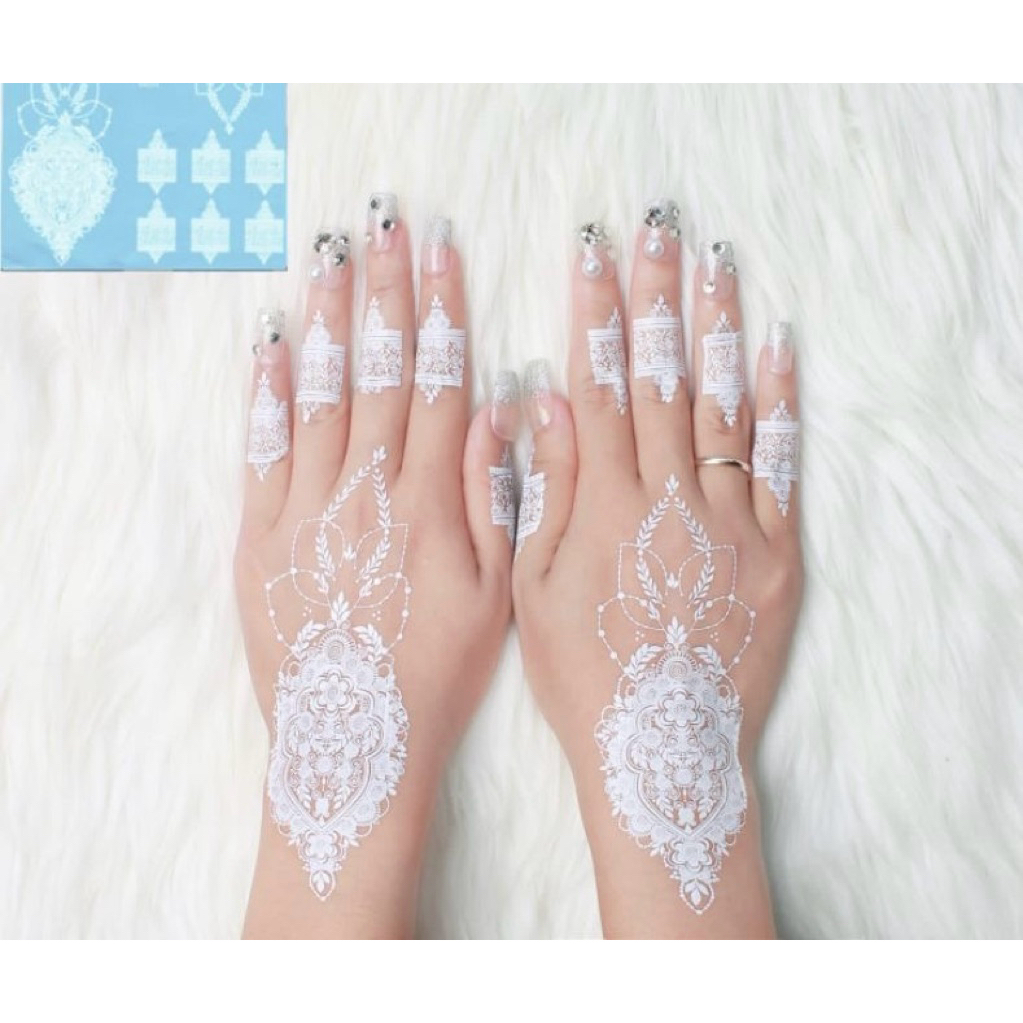 Henna putih tempel free gems & glitter