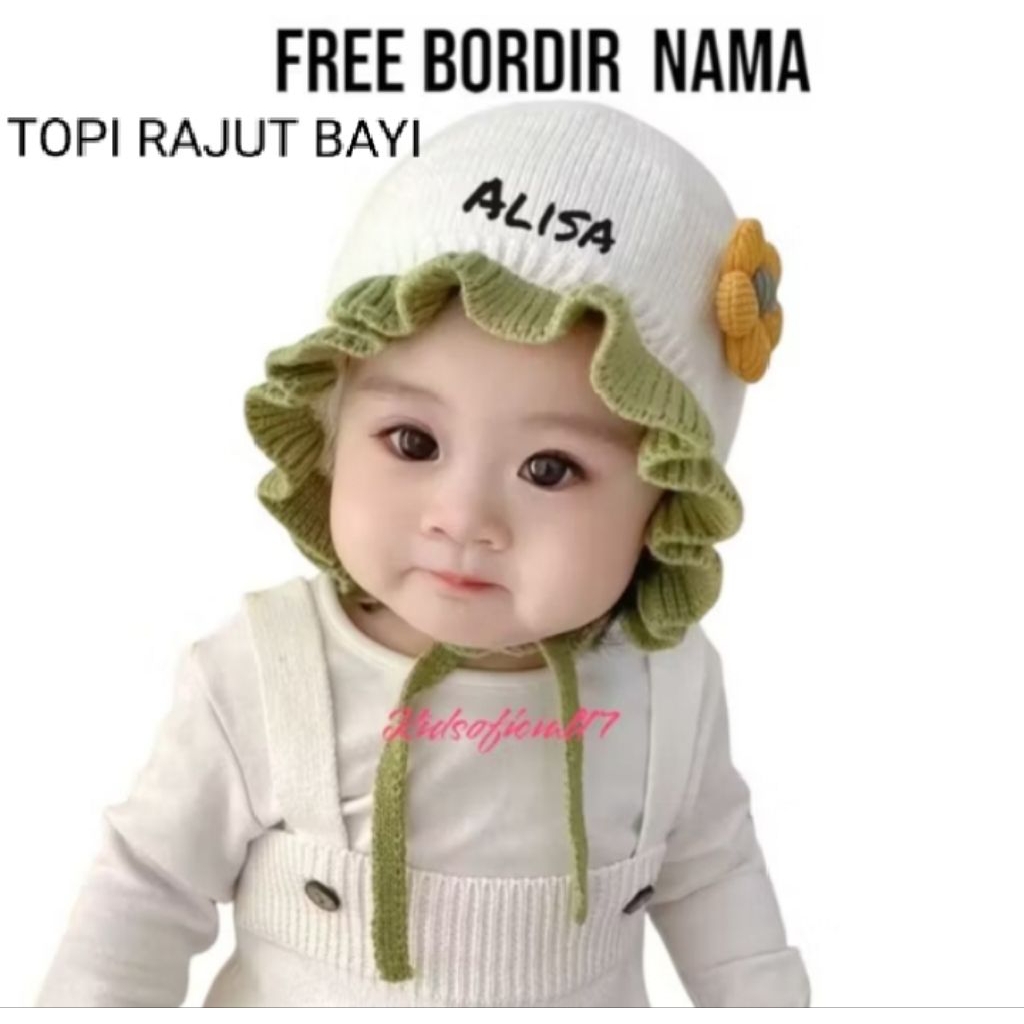 Topi Bayi Free Bordir Nama / Kupluk Bayi Bordir Nama / Topi Bayi Rajut Free Bordir Nama / Topi rajut