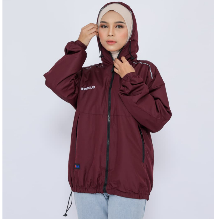 SALCLOTH Jaket Parasut, Bolak Balik, Maroon, Cewek Cowok, Jaket Motor, Outdoor