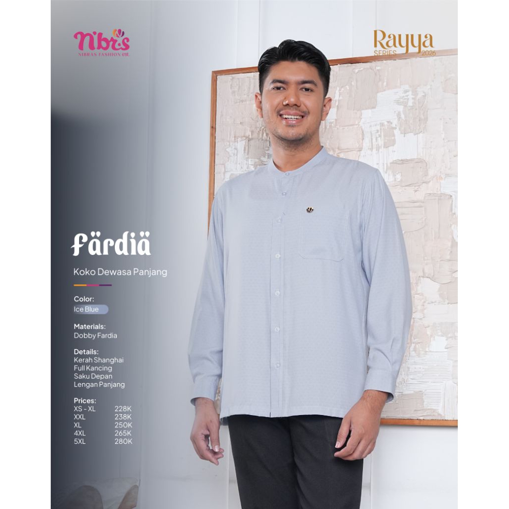 KOKO FARDIA NIBRAS WARNA ICE BLUE, KOKO DEWASA LENGAN PANJANG NIBRAS