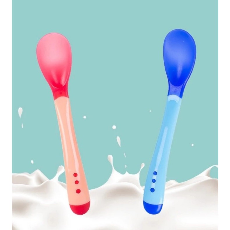 Sendok makan bayi Sendok Makan Bayi Sensor Panas Sendok Silikon Bayi Sendok dan Garpu Sendok Makan B