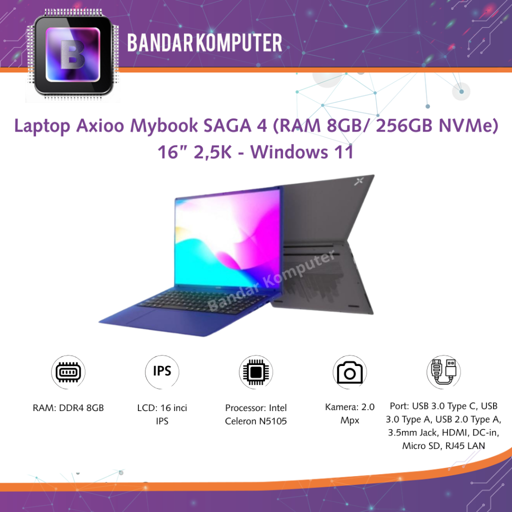 Laptop Axioo Mybook SAGA 4 (RAM 8GB/ 256GB NVMe) 16” 2,5K - Windows 11