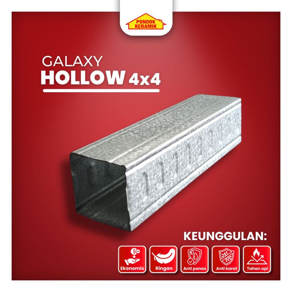 Hollow Holo Galvalum 40x40 4x4 Baja Ringan Tebal 0,3 MM Rangka Plafon dan Partisi Tahan Karat