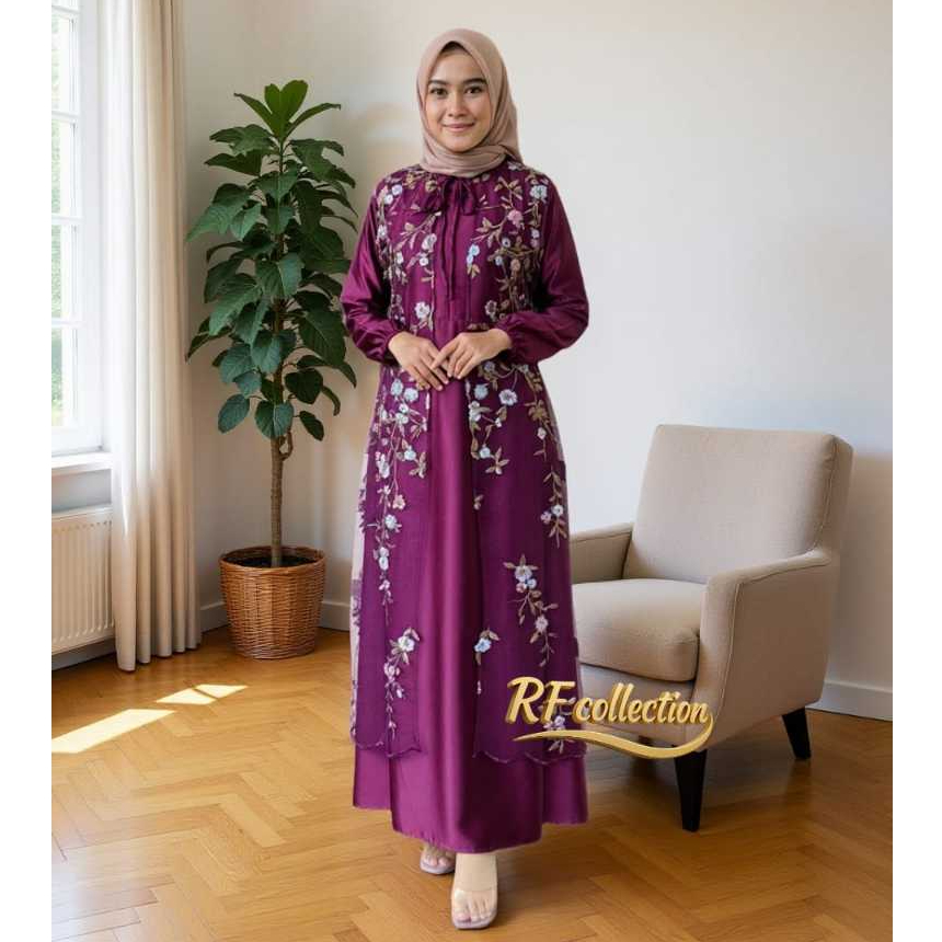 Gaun Pesta Brukat Garden Tile Abaya Satin Mewah Busui Terbaru