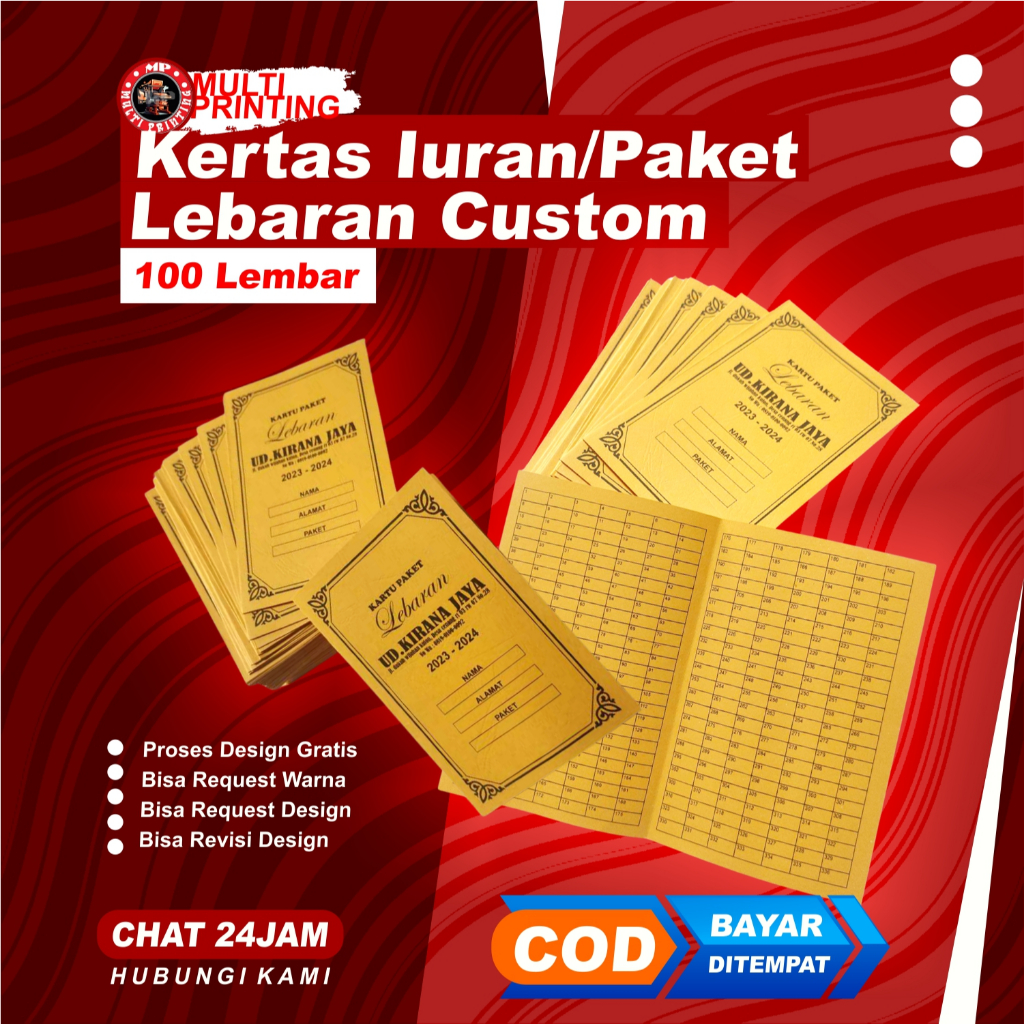 Kertas kartu Iuran/Paket Lebaran Costum (isi 100 lembar) Gratis Desain Bebas Nama Sendiri