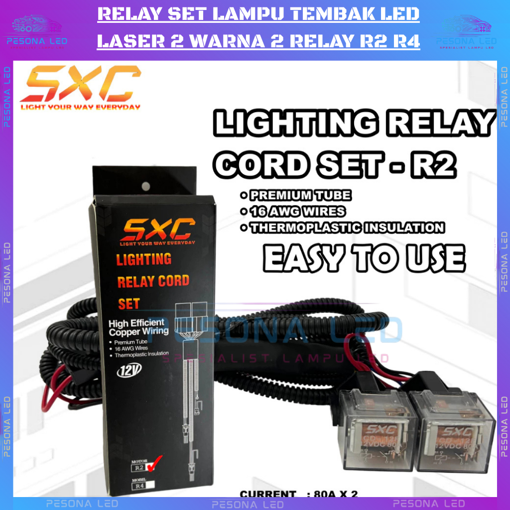 PREMIUM KABEL RELAY SET LAMPU TEMBAK LED LASER 2 WARNA 2 RELAY R2 R4 MOTOR MOBIL
