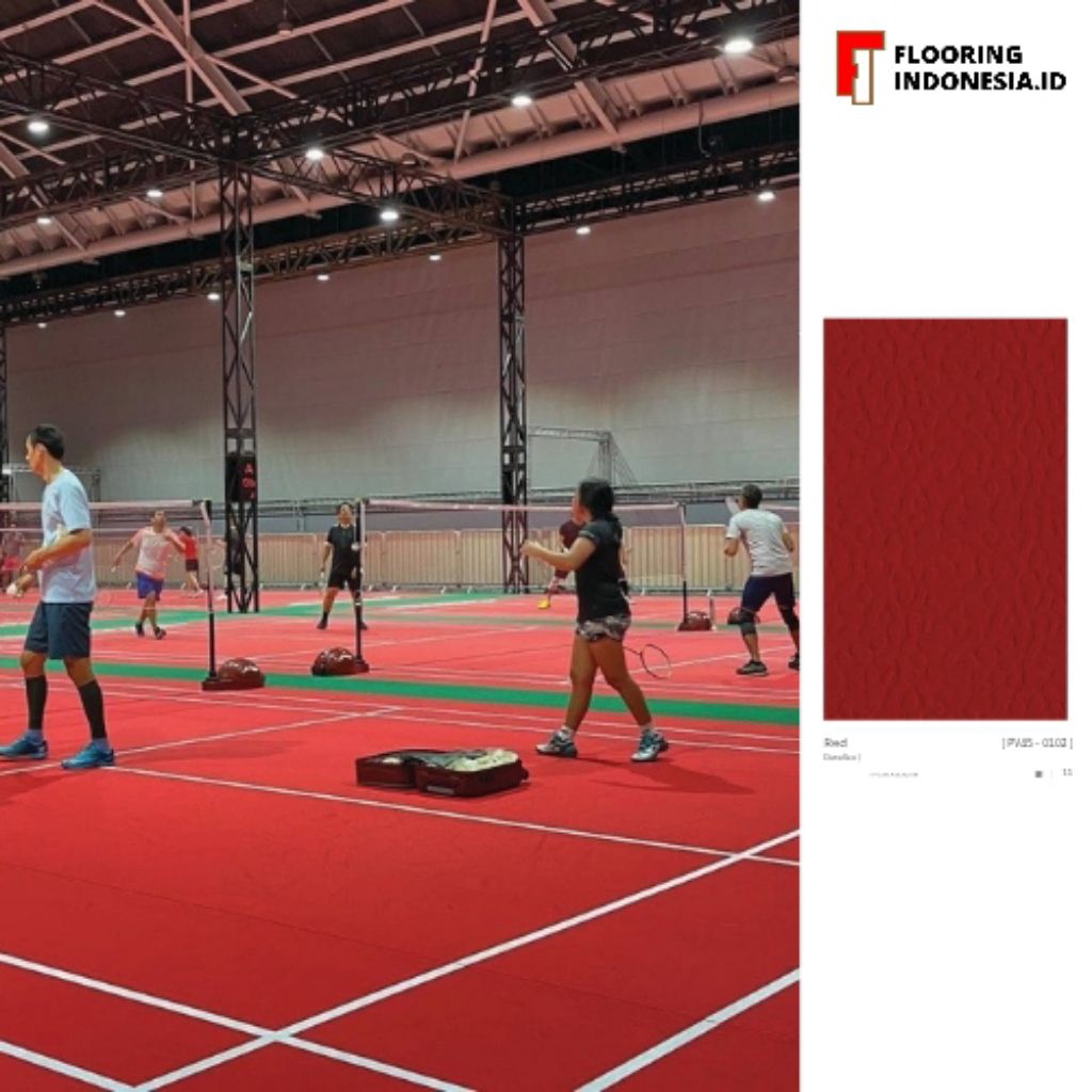 Vinyl lantai interior Olahraga Roll Duraflex motif polos Red/Roll