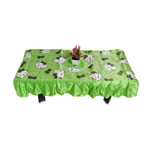03 Taplak Meja Tamu Kain Satin Motif Hello Kitty Warna Hijau