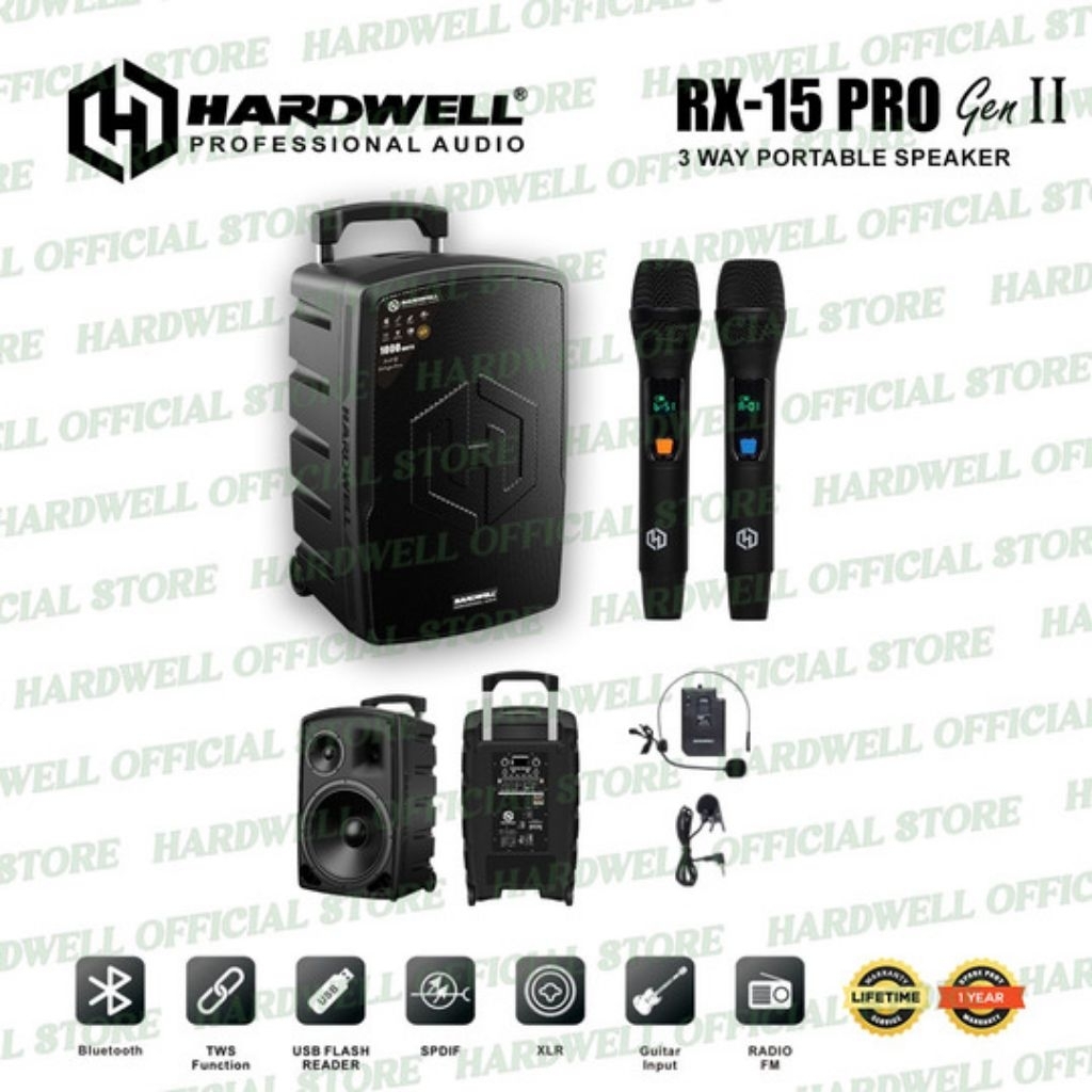 Speaker Portabe Meeting Terbaik Hardwell RX 15 PRO Gen II RMS 1000 Watt Bluetooth [NEW Produk Best Q