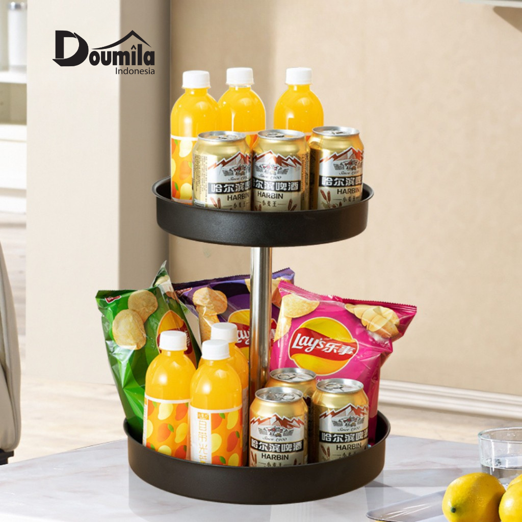 Rak Tempat Bumbu Dapur Putar -  Rak Dapur Putar Serbaguna 2 Susun Kokoh Full Besi - Rak 2 Susun Besi