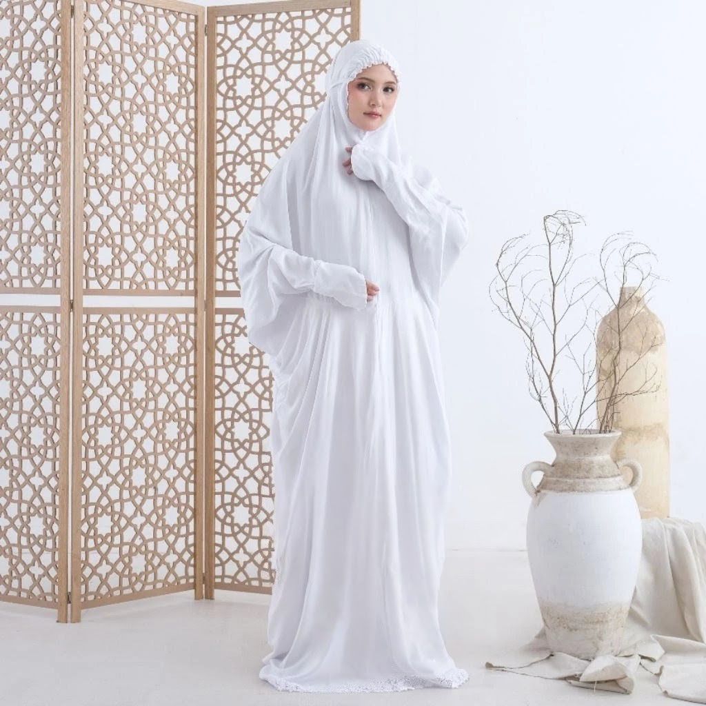 Mukena terusan dewasa rayon twill premium mukena lajuran renda mewah