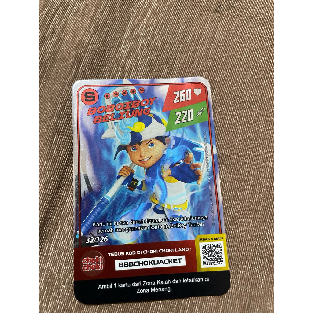 kartu choki choki boboiboy beliung holo no 32