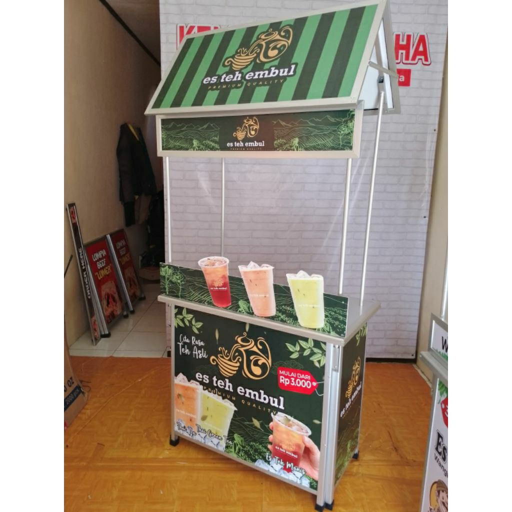 Booth Portable / Meja Lipat / Gerobak Lipat Bongkar Pasang bahan Aluminium dilengkapi Atap dengan fu